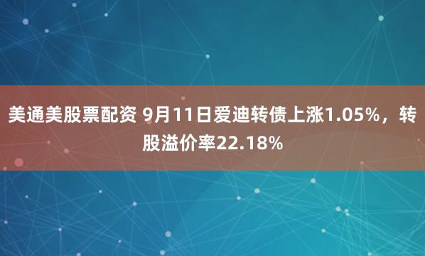 美通美股票配资 9月11日爱迪转债上涨1.05%，转股溢价率22.18%